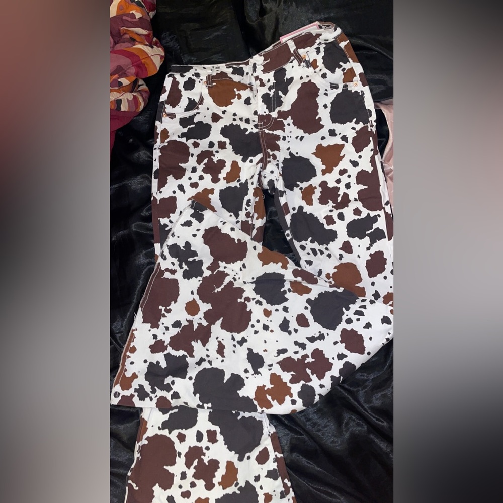 Cow print super flare pants